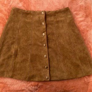 Honey Punch Faux Suede Mini Skirt Button Front Tan Camel Size S